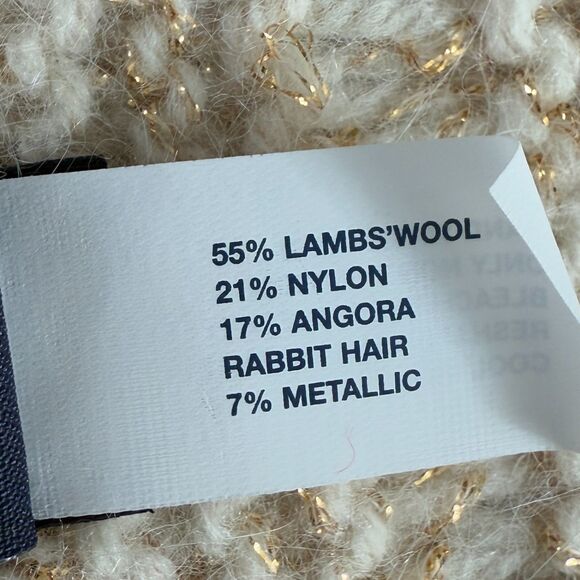 Gap Women's Cream Gold Metallic Sparkle Fringe Scarf Lambswool Blend 10 x 74 - Picture 5 of 12